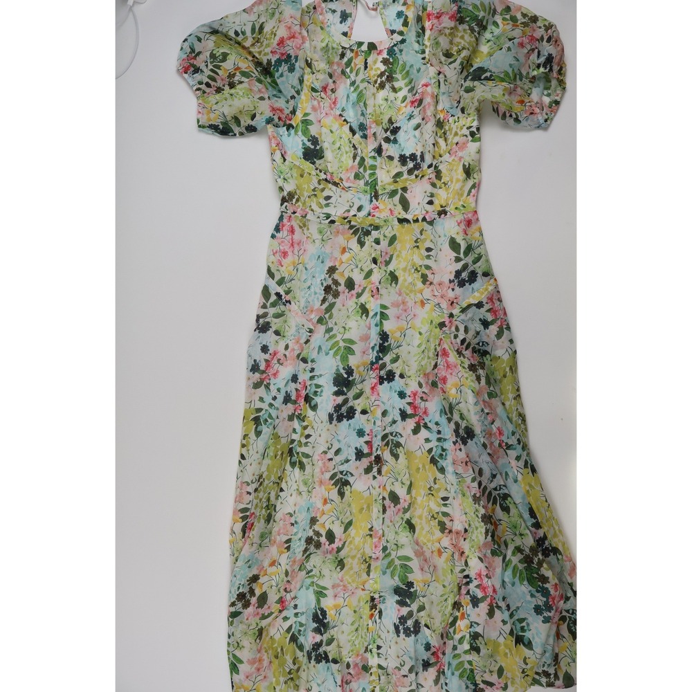Ted Baker Kandea Puff Sleeve Binding Detail Midi Dress White Floral 2 NWT $395